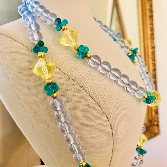 Vintage Signed Blue Yellow Bead Necklace 💎💛 HTF rare clasp item - Picture 11 of 17